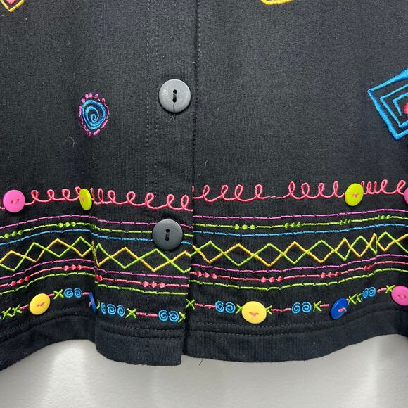Coldwater Creek Jacket Sz L Art To Wear Applique Embroidered Buttons Cotton Boho - Picture 4 of 9